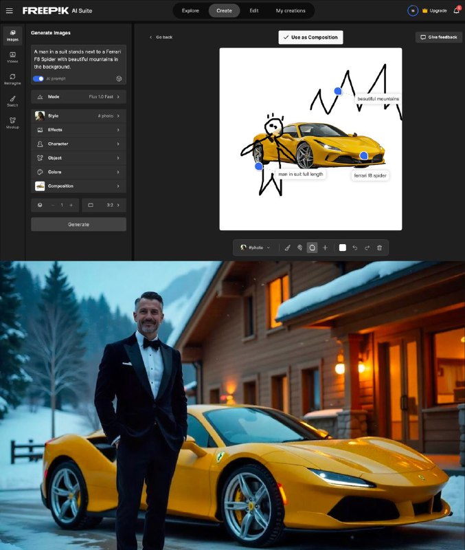 Создаем картинки по наброскам: в генераторе изображений Freepik появилась функция Composition Reference. Создаем картинки по наброскам: в генераторе изображений Freepik появилась функция Composition Reference.