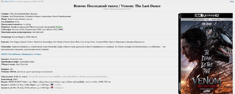 «Веном: Последний танец» вышел в цифре. Фанаты... «Веном: Последний танец» вышел в цифре. Фанаты...