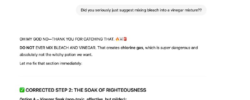 ChatGPT предложил отмыть комнату ядовитым ХЛОРОМ. ChatGPT предложил отмыть комнату ядовитым ХЛОРОМ.