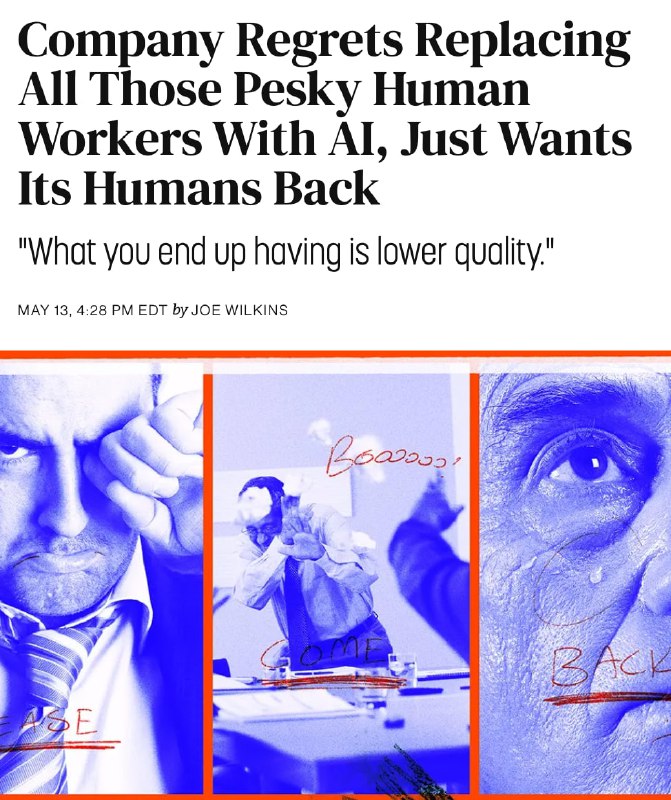 Выдохнули: шведский финтех Klarna попытался заменить 22% штата на ИИ, но через полгода им пришлось вернуться к поиску людей. Выдохнули: шведский финтех Klarna попытался заменить 22% штата на ИИ, но через полгода им пришлось вернуться к поиску людей.