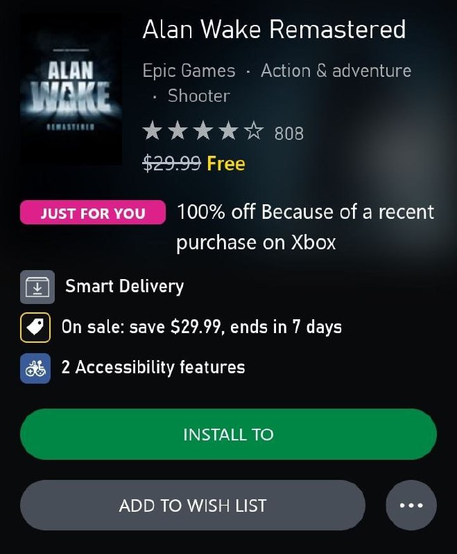 ❗️Alan Wake Remastered можно залутать бесплатно на Xbox ❗️Alan Wake Remastered можно залутать бесплатно на Xbox