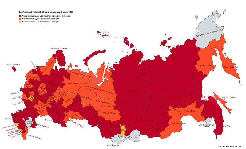 Почти ВСЯ РОССИЯ оказалась без интернета — за прошедшую неделю связь отключили в 77 регионах страны. Почти ВСЯ РОССИЯ оказалась без интернета — за прошедшую неделю связь отключили в 77 регионах страны.