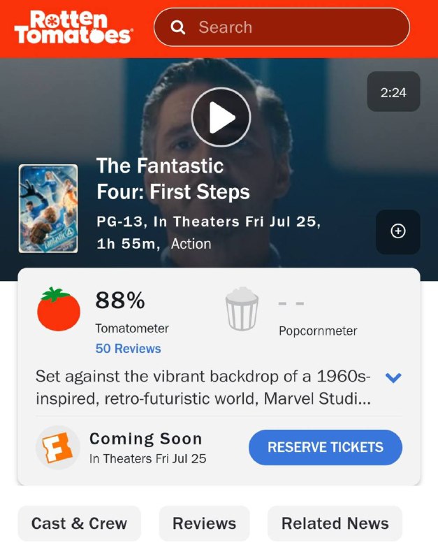 «Фантастическая четвёрка: Первые шаги» официально годнота — на Rotten Tomatoes новый шедевр Marvel уже залутал 88%. «Фантастическая четвёрка: Первые шаги» официально годнота — на Rotten Tomatoes новый шедевр Marvel уже залутал 88%.