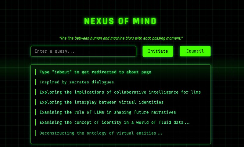 На ваши вопросы ответят СРАЗУ ПЯТЬ нейронок — гении релизнули Nexus of Mind. Это целая команда ИИ-экспертов, которые будут спорит над вашим вопросом до тех пор, пока не найдут ИДЕАЛЬНОЕ решение. На ваши вопросы ответят СРАЗУ ПЯТЬ нейронок — гении релизнули Nexus of Mind. Это целая команда ИИ-экспертов, которые будут спорит над вашим вопросом до тех пор, пока не найдут ИДЕАЛЬНОЕ решение.