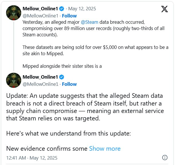 ⚡️⚡️⚡️Steam попал под утечку данных и данные 89 миллионов аккаунтов уплыли в Даркнет — инфа с чёрного рынка ⚡️⚡️⚡️Steam попал под утечку данных и данные 89 миллионов аккаунтов уплыли в Даркнет — инфа с чёрного рынка