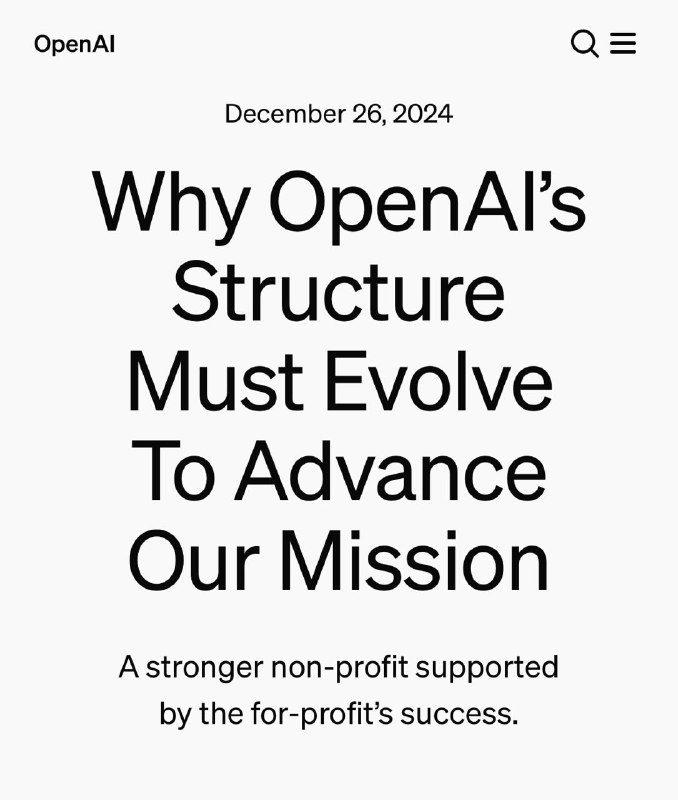 OpenAI трансформировалась в КОММЕРЧЕСКУЮ корпорацию — в огромном письме на сайте Альтман много распинается, но доносит всего одну простую мысль.ЕМУ НУЖНО ОЧЕНЬ МНОГО ДЕНЕГ НА AGIЕщё в 2019 чуваки наивно полагали, что на AGI хватит 10 млрд инвестиций — теперь счёт идёт на СОТНИ. OpenAI трансформировалась в КОММЕРЧЕСКУЮ корпорацию — в огромном письме на сайте Альтман много распинается, но доносит всего одну простую мысль.ЕМУ НУЖНО ОЧЕНЬ МНОГО ДЕНЕГ НА AGIЕщё в 2019 чуваки наивно полагали, что на AGI хватит 10 млрд инвестиций — теперь счёт идёт на СОТНИ.