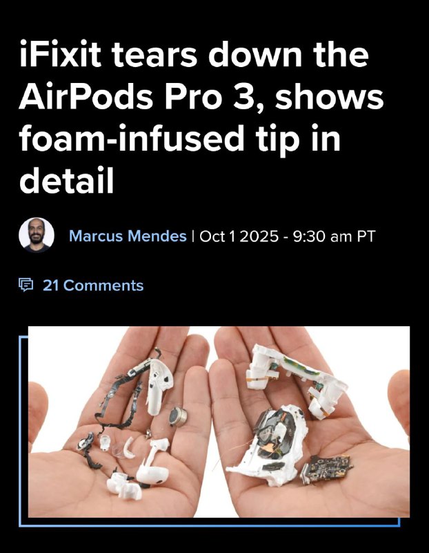 AirPods Pro 3 оказалось НЕВОЗМОЖНО починить — эксперты присвоили наушникам 0 из 10 баллов ремонтопригодности. AirPods Pro 3 оказалось НЕВОЗМОЖНО починить — эксперты присвоили наушникам 0 из 10 баллов ремонтопригодности.